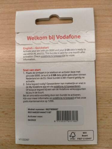 06-27-85-86-87 Unieke Mooie Simkaart Vodafone