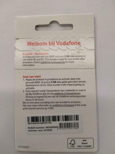 06-29-29-69-65 Unieke Mooie VODAFONE SIMKAART