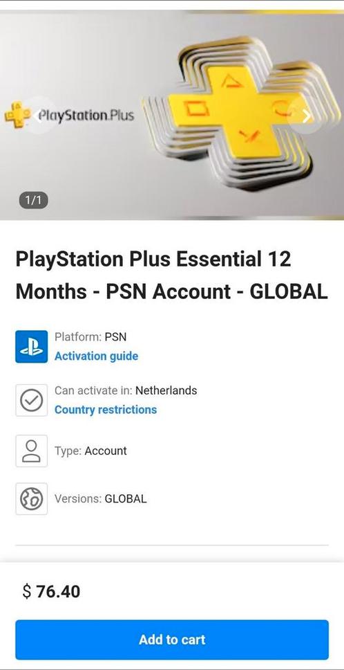 12 Maanden playstation plus essential account