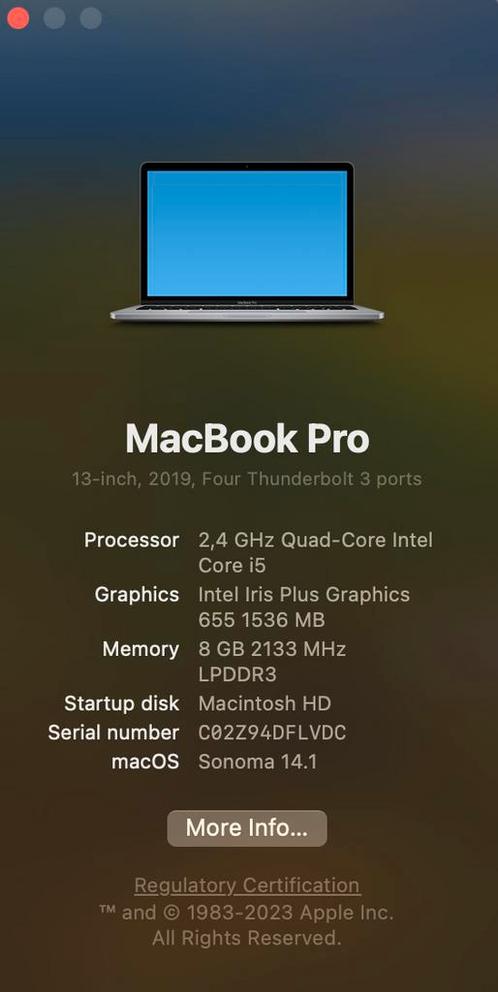 13inch Mac Pro i5 8gb ram 2019 edition
