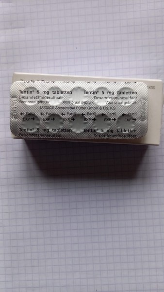 Tentin Dexamfetamine 5 mg, 10 stuks in een strip.