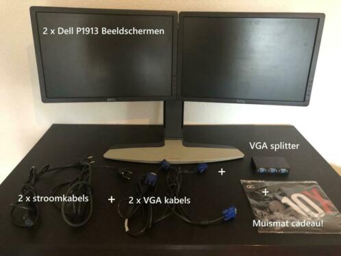 2 Dell beeldschermen 19 inch - Dual monitor, kabels en meer
