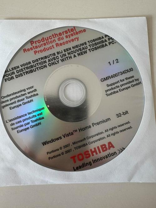2 Toshiba-hersteldiskettes Windows Vista Home Premium 32-bit