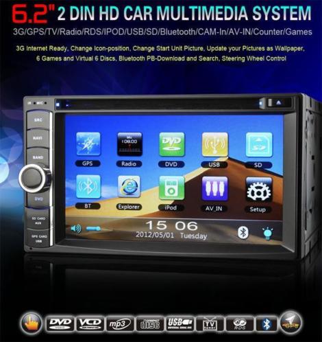 2din 6,2 inch 3g autoradio met gps navigatie en dvd