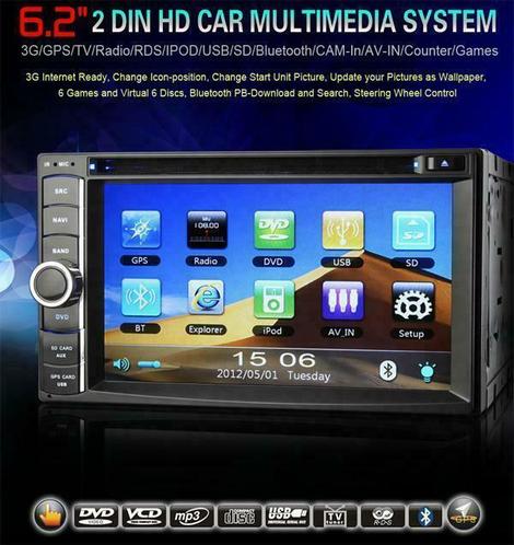 2DIN 6,2 inch autoradio met navigatie, dvd-speler en carkit