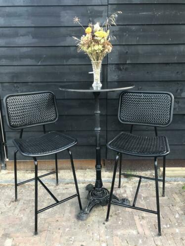 2x Hoogwaardige Zwart terras set, hoge tafel met 2 stoelen