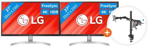 2x LG 27UL500 4K monitoren met monitorarm en USB-C hub