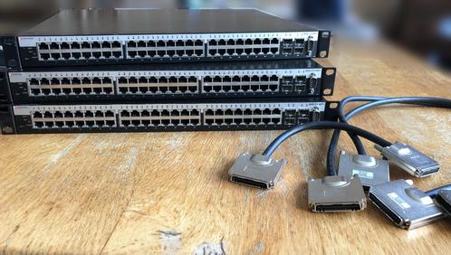 3 Enterasys B5G124-48P2 switches met Stack kabels