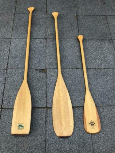 3 houten peddels voor Canadese kano 