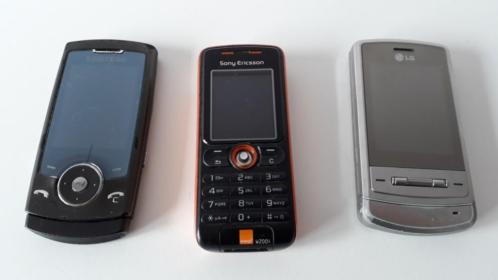 3 telefoons met simlock, Samsung, LG en Ericsson