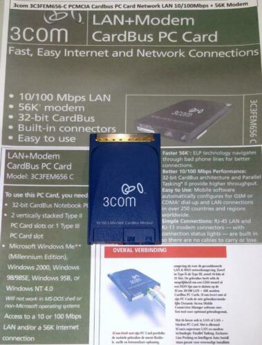 3com 3C3FEM656-C PCMCIA 32bit LAN Netwerkaart Netwerkadapter