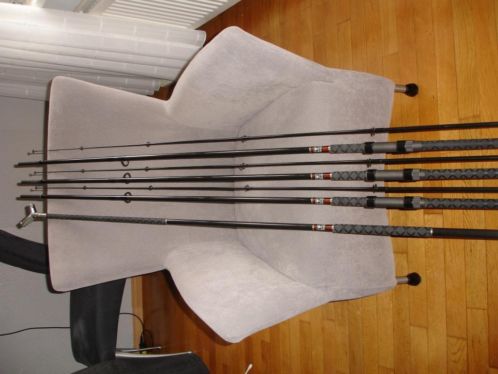 --3x handgebouwde tophengels en 3x Sportex hengels--
