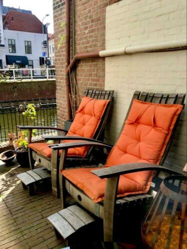 4 oak winecask outdoor lounge chairs w footrests amp cushions
