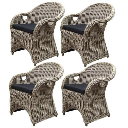 4 stuks Macau dining tuinstoel met handgat naturel rotan