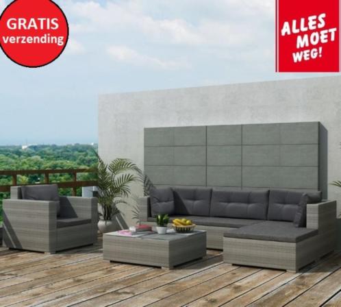 -55 NIEUW Luxe loungeset grijs 17-delig GRATIS verzending 