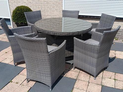 6 persoons ronde wicker diningset tuinset