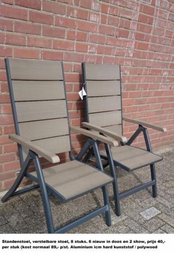 8X Verstelbare tuinstoel aluminium met Polywood.