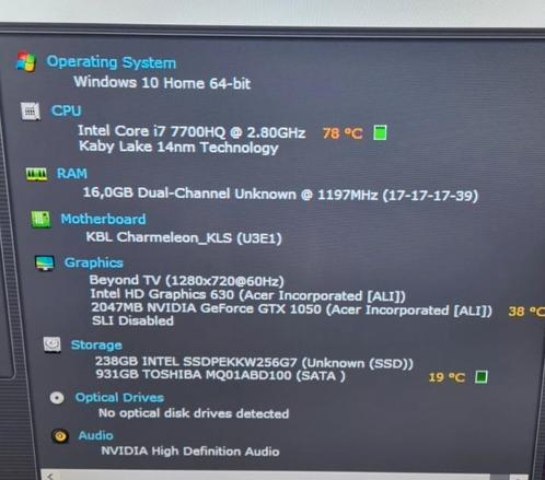 Acer A715-71G76Z5 - I7-7700 HQ, GTX1050