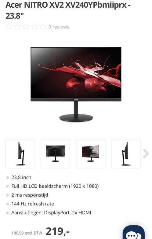 ACER gaming monitor 23,8 inch 144 HZ HD 1920 x 1080