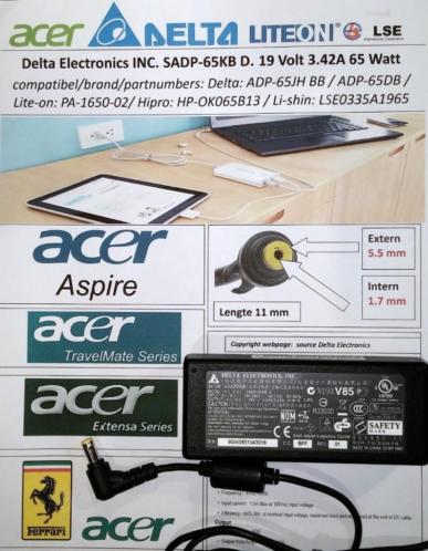 Acer Japan SADP-65K 19V 3.42A 65W Originele adapter by Delta