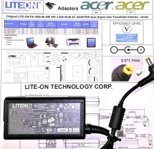 Acer Lite-On PA-1650-86 Adapter 19V 3.42A 65W AC DC Oplader