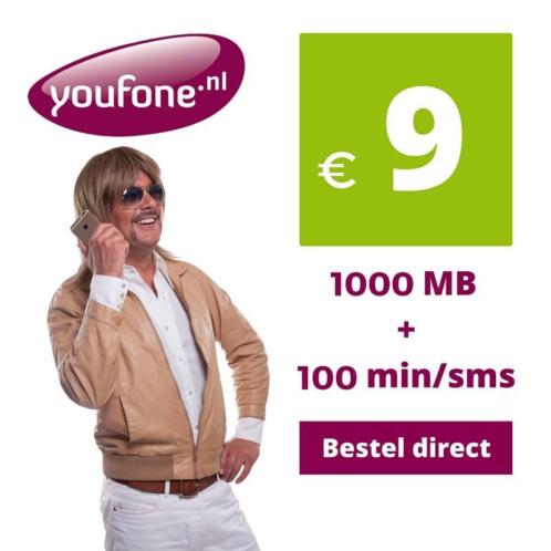 ACTIE Youfone Sim Only 100 minsms  1000MB slechts 9,-