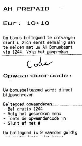 AH prepaid beltegoed 20,-