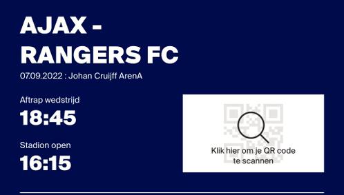 AJAX VS RANGERS 1 TICKET VAK 102