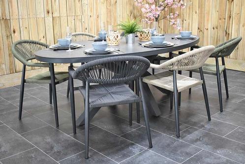 Akron Ovale Tafel 220 Keramischblad met 6 Barge Rope Stoelen