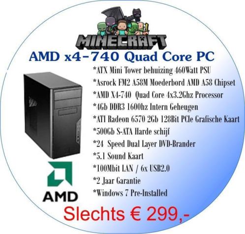 Aktie MineCraft Quad-Core Computer nu  299,- incl verz.