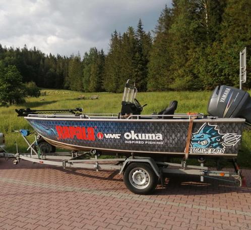 Aluminium visboot Skylla 520 met 100 pk Yamaha en trailer.