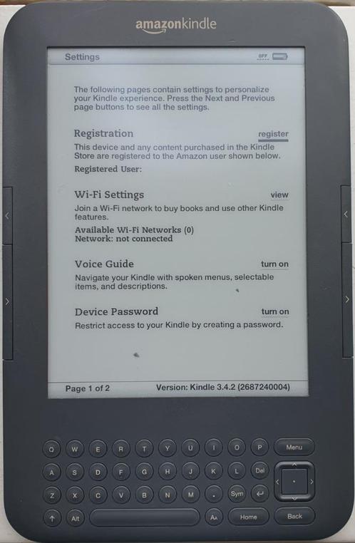 Amazon Kindle (E-reader) met WifiMP3 functies