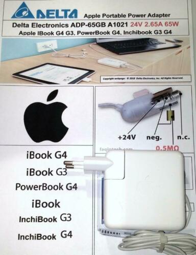 Apple A1021 ADP-65GB Adapter 24.5V 2.65A 65W G3 G4 PowerBook