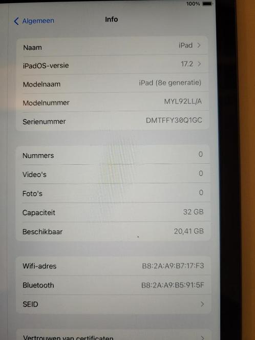 APPLE IPAD 8e Generatie 32GB iOS 17.2