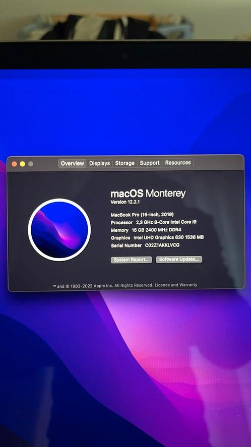 Apple macbook Pro 15 Inch late 2019 Intel core i9 16gb