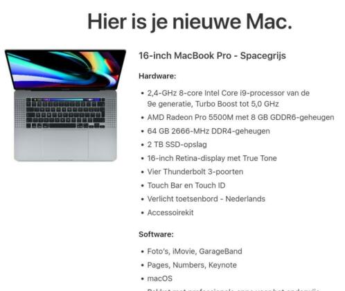 Apple macbook pro 16034 i9 2,4 64gb 2tb nieuw in gesealde doos