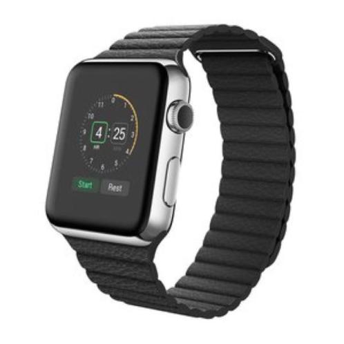 Apple Watch 1 42mm stainless steel, black leather loop