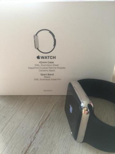 Apple watch 42mm metaal met zwarte band ZGAN en met bon
