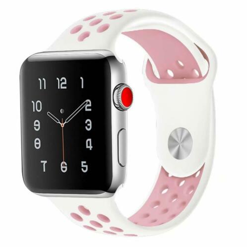 Apple watch dubbel sport bandje - wit roze 42mm en 44mm - SM