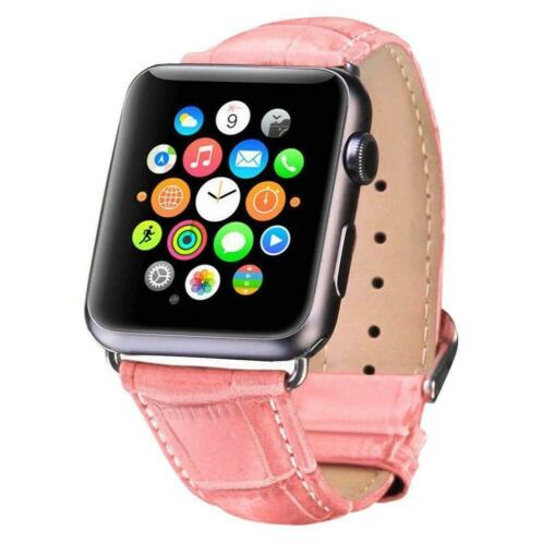 Apple watch leren krokodillen band - roze 42mm en 44mm