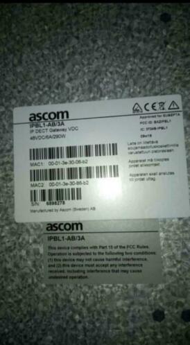 Ascom IPBL1-AB3A IPBL1 IP Dect gateway VDC 48VDC6A290W