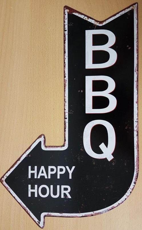 BBQ happy hour zwart pijl reclamebord van metaal wandbord