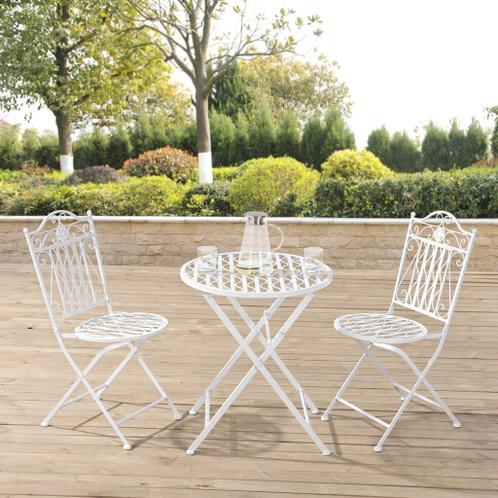 Bistroset Biella metaal tuintafel met 2 tuinstoelen wit