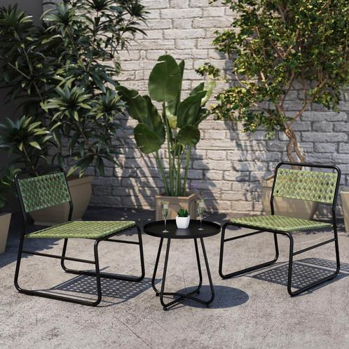 Bistroset Brienza tuintafel met 2 tuinstoelen zwart en groen