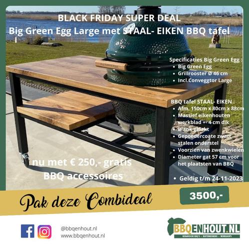BLACK FRIDAY deal Big Green Egg  BBQ tafel Staal - Eiken