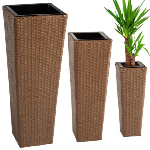 Bloembakken bloempotten set, 3 stuks wicker bruin 401643