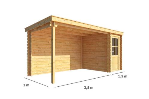 Blokhut met overkapping Els 500 cm bij 200 cm diep Lessenaar