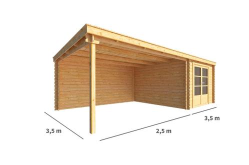 Blokhut met overkapping Els 600 cm bij 350 cm diep Lessenaar