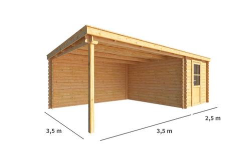 Blokhut met overkapping Els 600 cm bij 350 cm diep Lessenaar