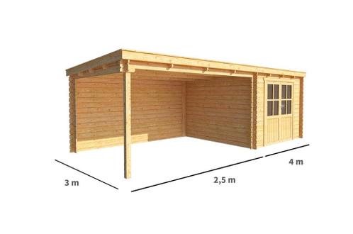 Blokhut met overkapping Els 650 cm bij 300 cm diep Lessenaar